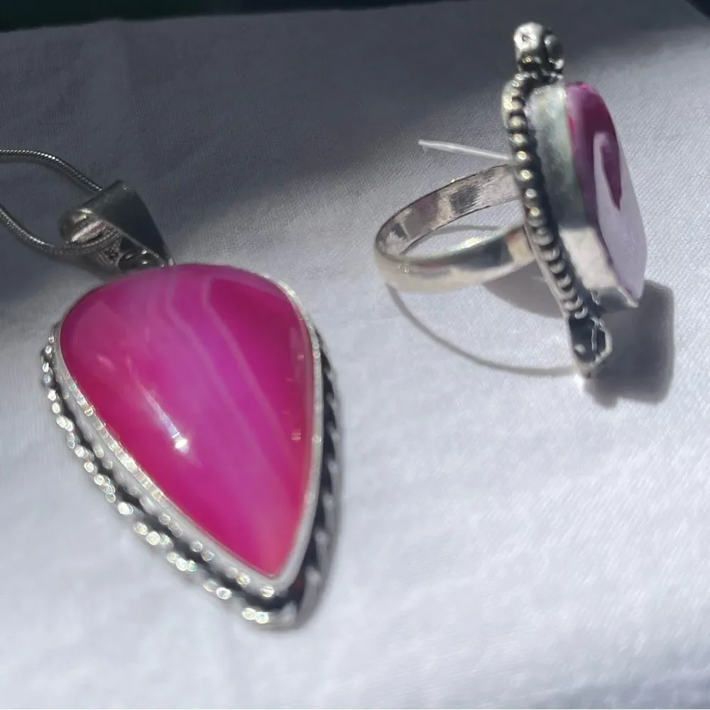 Pink Solar Quartz Sterling Silver Plated Ring